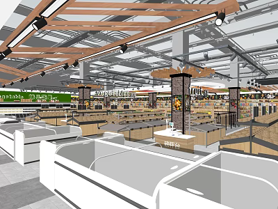 Supermarket Department Store Interior With Open Layout Fresh Produce Shelves And Bright Lighting 3d model