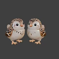 Four Small Ceramic Bird Figurines With White And Brown Spotted Feathers For Decoration
