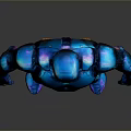 Game Movie Character In Futuristic Tech Armor With Blue Black Shiny Metallic Design