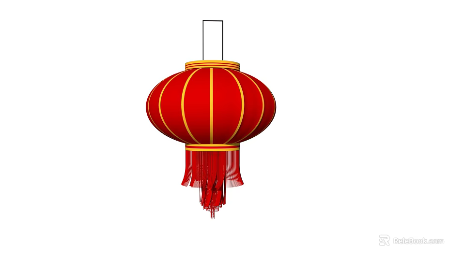 Traditional Red Decorative Lantern With Yellow Accents And Hanging Tassels 3d model 