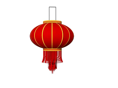 Traditional Red Decorative Lantern With Yellow Accents And Hanging Tassels 3d model