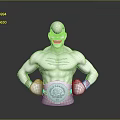 3D Model Of Grinning Muscular Man With Boxing Gloves Championship Belt And Chest Tattoos