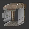 Architectural Scene Component With Wooden Roof Metal Frame And Staircase