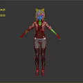Anime Style 3D Character Model With Pink Purple Hair Cat Ears Jacket And Jeans