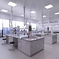 Bright Modern Laboratory Interior With Lab Benches Fume Hoods And Storage Shelves