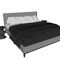 Modern Double Bed With Black Bedding White Pillows And Black Side Table 3d model