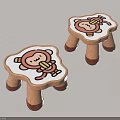 Cute Children Sofa Stools With Cartoon Monkey Design And Brown Wooden Legs