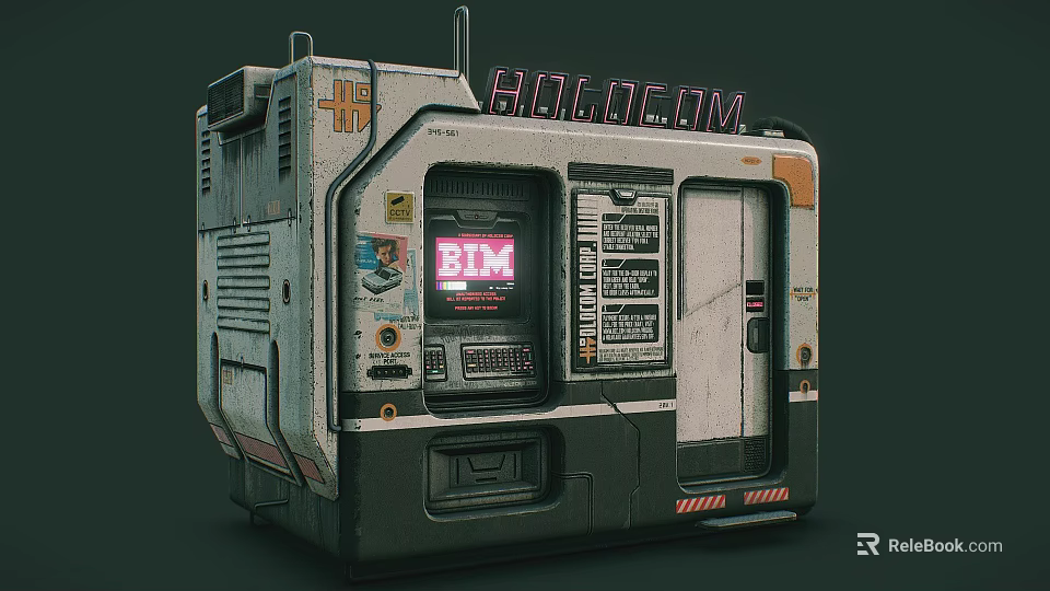 Futuristic Display Shelf With Retro Sci Fi Design BIM Red Screen Control Panel And Buttons 3d model 