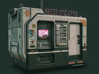Futuristic Display Shelf With Retro Sci Fi Design BIM Red Screen Control Panel And Buttons 3d model