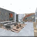 Modern Hotel Lobby Interior With Stone Wall Sofa Rug And Staircase