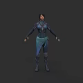 Fitted Blue And Teal Fantasy Outfit With Decorative Elements And Boots