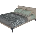 Modern Double Bed With Upholstered Headboard Gray Pillows And Checkered Bedspread 3d model