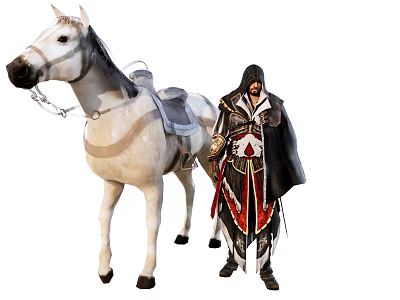 Game and Movie Character in Medieval Style Cloak with Red Accents by White Horse 3d model