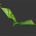 Green Dragon with Large Wings and Orange Head Flying in Gray Background