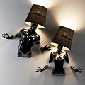 Black Human Torso Shaped Wall Lamps with Lampshades and Detachable Hands Design