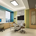 Modern Dental Clinic Interior With Treatment Chair Equipment Computer And Decorative Wall Art