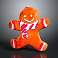 Homemade Orange Gingerbread Man With Smiling Face And Red White Striped Scarf