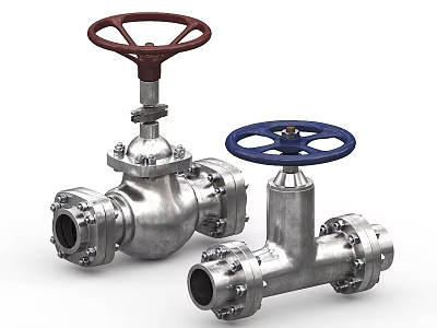Industrial Valves With Metal Body Red And Blue Handwheels Sturdy Design For Industry 3d model