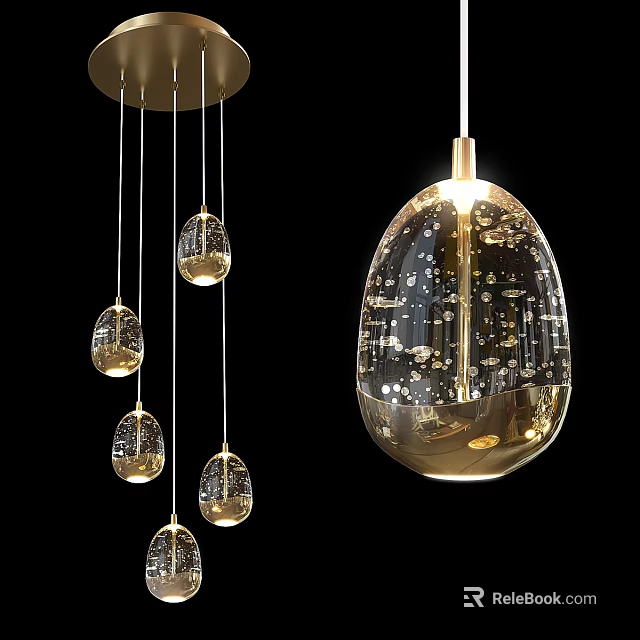 Modern Gold Glass Chandelier With Transparent Pendant Shades And Decorative Lighting Design 3d model 