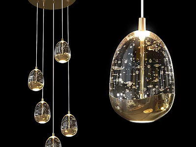 Modern Gold Glass Chandelier With Transparent Pendant Shades And Decorative Lighting Design 3d model