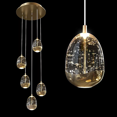 Modern Gold Glass Chandelier With Transparent Pendant Shades And Decorative Lighting Design 3d model