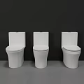 Three White Toilets Placed Side by Side Against Dark Wall With Gray Floor 3d model