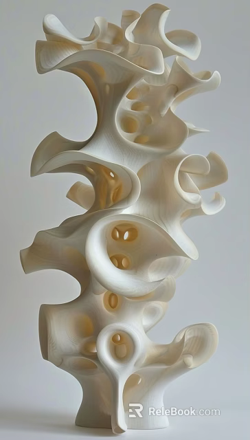 White Intricate Curved Sculpture With Organic Hollow Patterns And Flowing Forms 3d model 