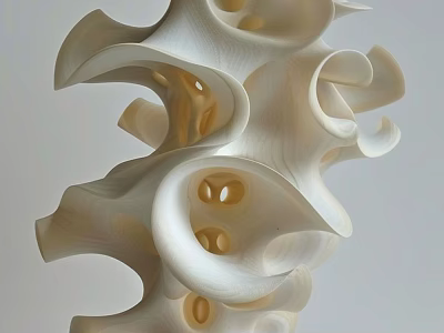 White Intricate Curved Sculpture With Organic Hollow Patterns And Flowing Forms 3d model