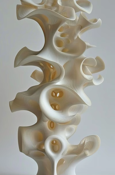 White Intricate Curved Sculpture With Organic Hollow Patterns And Flowing Forms 3d model