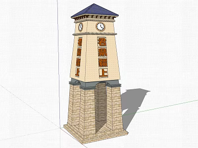 Traditional Tower With Blue Roof Clocks And Stone Base Featuring Chinese Inscriptions 3d model