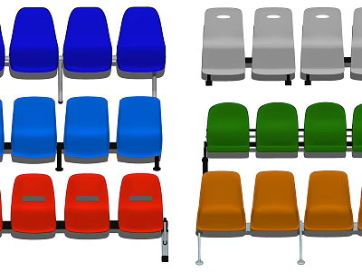 Public Chairs in Various Colors Including Blue Red Green Orange and Gray 3d model