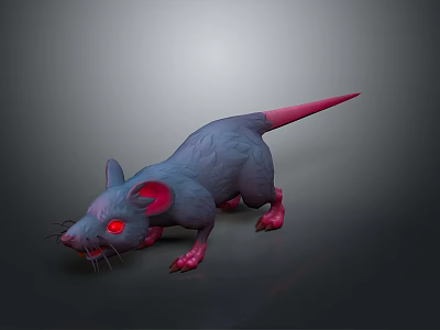 3D Rendered Fantasy Rat With Blue Body Pink Ears Claws Tail And Red Eyes 3d model