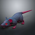 3D Rendered Fantasy Rat With Blue Body Pink Ears Claws Tail And Red Eyes