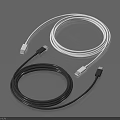 Two White and Black USB Cables with Connectors on Both Ends for Daily Use 3d model