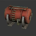 Red Vintage Industrial Cylinder With Metal Support Brackets And Bolted Design