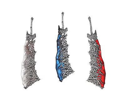 Game and Movie Character Weapons Silver Blue Red Blades With Intricate Pattern Designs 3d model
