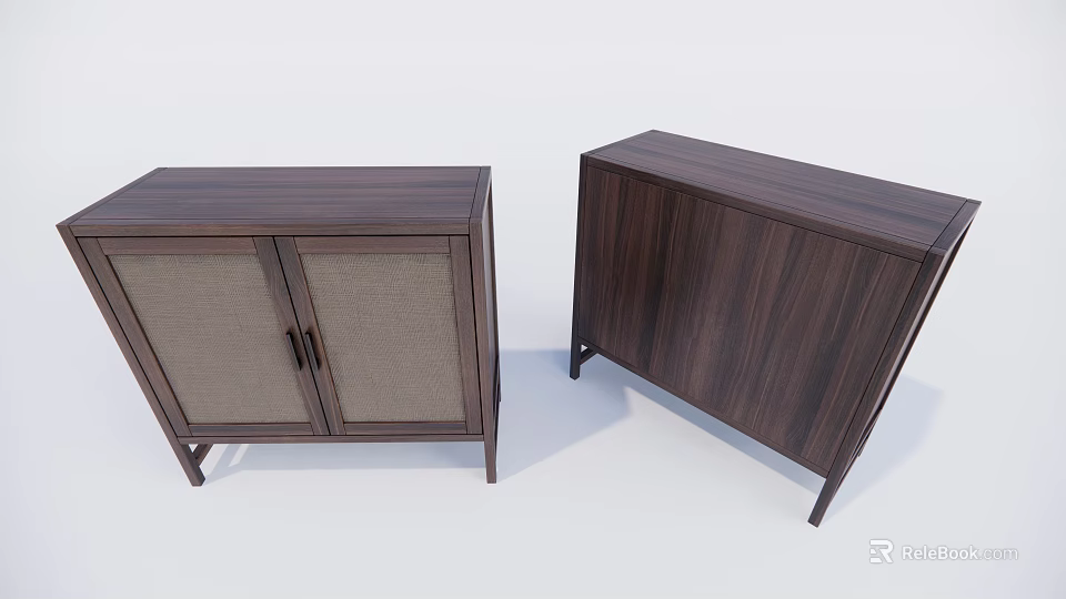 Dark Wood Cabinets With Woven Panel Doors And Slim Legs Design 3d model 