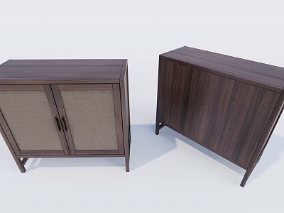 Dark Wood Cabinets With Woven Panel Doors And Slim Legs Design 3d model