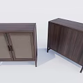 Dark Wood Cabinets With Woven Panel Doors And Slim Legs Design