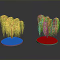 Lush Green Willow Trees With Hanging Branches On Round Grass Base 3d model