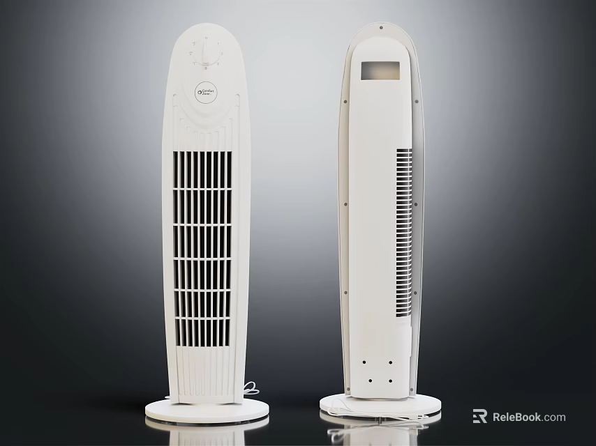 Modern White Tower Air Cooler Fans Featuring Control Panel And Digital Display Design 3d model 