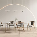 Modern Dining Table Set with Four Chairs Three Pendant Lights and Arched Lighting 3d model