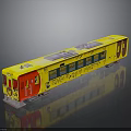 Yellow Scale Train Model With Red Doors Green Windows And Roof Panels