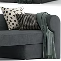 Grey Sofa Interior Design With Polka Dot Checkered Pillows And Green Throw Blanket 3d model