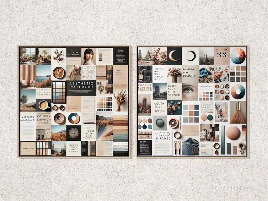 Creative Design Collages And Mood Boards With Natural Elements Color Swatches Textures And Geometric Patterns 3d model 
