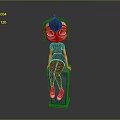 Game Movie Character with Black Short Hair Red Eyes Black Top Red Black Striped Leggings Red Shoes