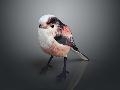 Fluffy White Pink And Black Bird With Orange Eyes Standing On Dark Surface 3d model