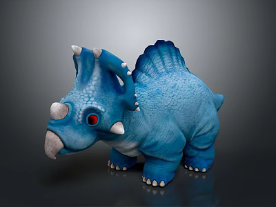 Blue Triceratops Stuffed Toy Character With White Horns Red Eyes And Spiked Back Design 3d model