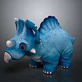 Blue Triceratops Stuffed Toy Character With White Horns Red Eyes And Spiked Back Design 3d model