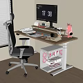 Modern Home Office Desk With Monitor Office Chair And Pink LED Storage Cabinet